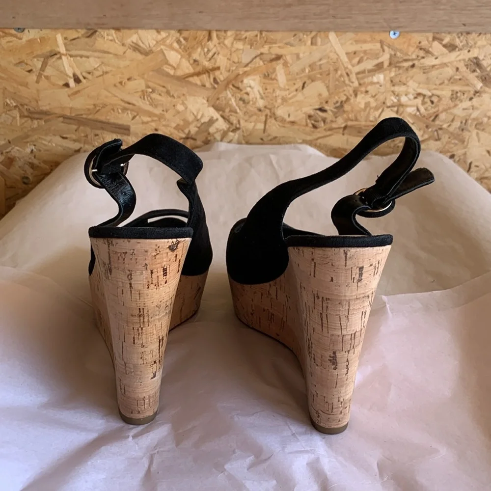 NWT Veronica Beard Dali Suede Peep Toe Wedge Sandals Size 8.5